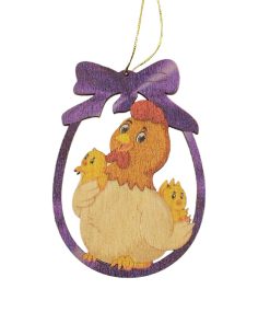 Erzgebirgischer Baumbehang Henne mit Küken, farbig