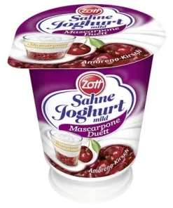 Zott, Sahnejoghurt, Mascarpone Duett, Amarena-Kirsch, 140 g Becher