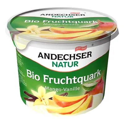 Andechser, Bio-Fruchtquark, Mango-Vanille, 20 % Fett, 450 g Becher