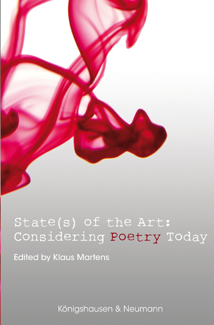 State(s) of the Art: Considering Poetry Today – Klaus Martens (Hrsg.) – ISBN 9783826042768 / 978-3-8260-4276-8 / 978-3-82-604276-8