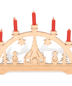 Mini-Schwibbogen Seiffener Kirche mit roten Kerzen